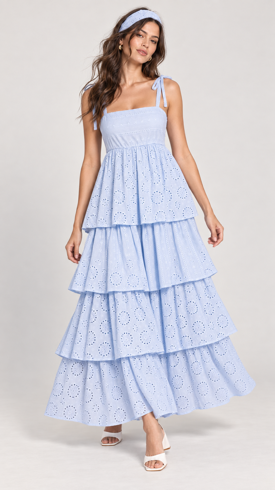 Missan Backless Long Ruffle Dress in Blue - walking view