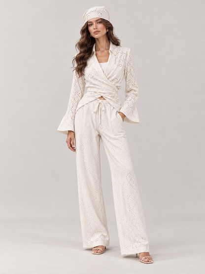 Missan Guipure Suit with Button-Back Detail in White - front view