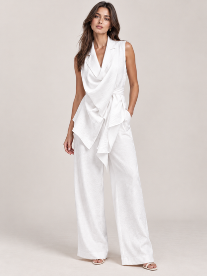 Missan Suit with Scarf Detail, Belt and Tailored Trousers in White